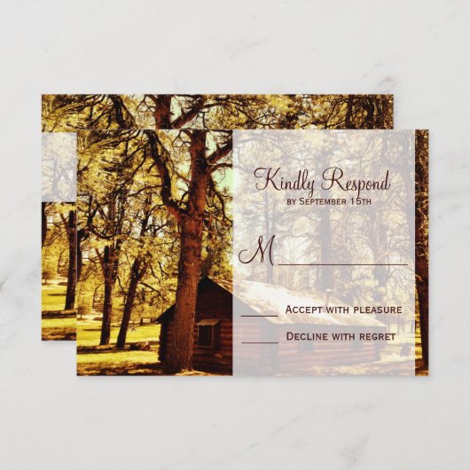Rustikale Rundholzhütte Holz Hochzeitskarten RSVP (Vorne/Hinten)