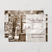 Rustikale Rundholzkabine Sepia HochzeitsrSVP Karte (Vorne/Hinten)