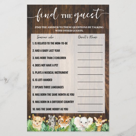 Rustikale Safari Erleben Sie die Baby Shower Game  Flyer (Vorne)