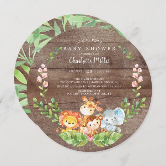 Rustikale Safari Jungle Animals Boys Baby Dusche Einladung (Vorne/Hinten)