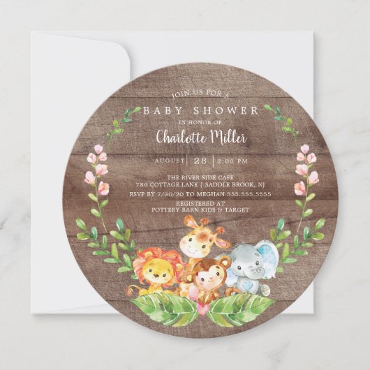 Rustikale Safari Jungle Animals Boys Baby Dusche Einladung (Vorderseite)