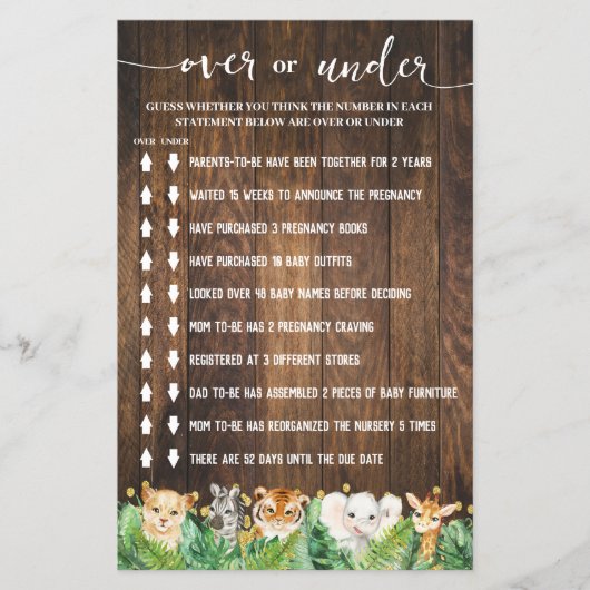 Rustikale Safari über oder unter Babyduschkarte Flyer (Vorne)