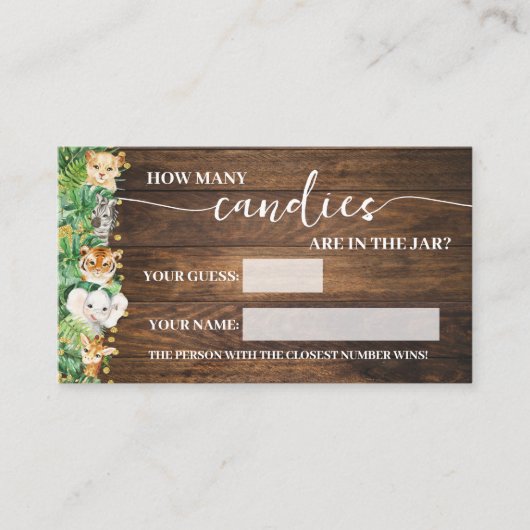 Rustikale Safari Wie viele Candies Duschspielkarte Platzkarte (Vorderseite)