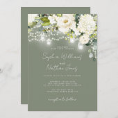 Rustikale Sage Champagner Blumenzehen Einladung (Vorne/Hinten)