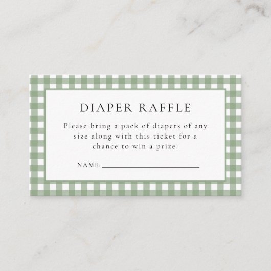 Rustikale Sage Gingham Diaper Raffle Baby Dusche Begleitkarte (Vorderseite)