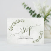 Rustikale Sage Green Blätter Einfache Hochzeit RSVP Karte (Stehend Vorderseite)