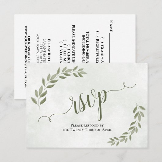 Rustikale Sage Green Blätter Einfache Hochzeit RSVP Karte (Vorne/Hinten)