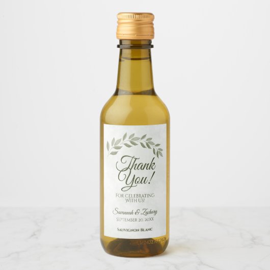 Rustikale Sage Green Blätter Hochzeit Danke Mini Weinetikett (Vorderseite)