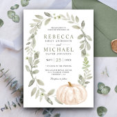 Rustikale Sage Green Blätter White Pumpkin Wedding Einladung