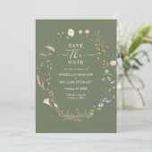 Rustikale Sage Green Boho Wildblume Save the Date Einladung (Stehend Vorderseite)