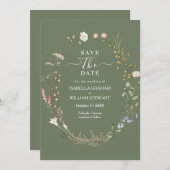 Rustikale Sage Green Boho Wildblume Save the Date Einladung (Vorne/Hinten)