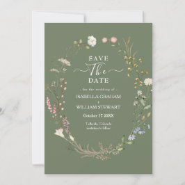 Rustikale Sage Green Boho Wildblume Save the Date Einladung