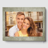 Rustikale Sage Green Burlap Linen Zwei-Foto Hochze Gästebuch (Rückseite)