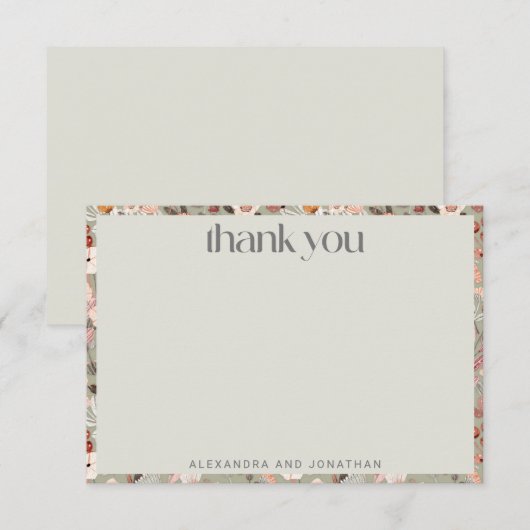 Rustikale Sage Green Floral Boho Custom Wedding Dankeskarte (Vorne/Hinten)