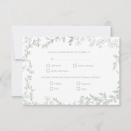 Rustikale Sage Green Leafframe Wedding RSVP Card (Rückseite)