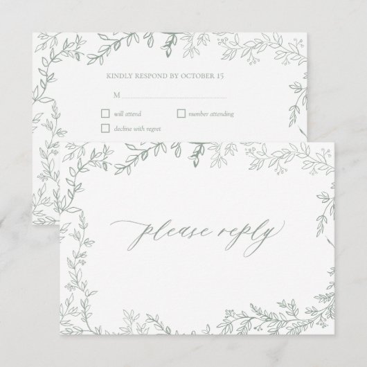 Rustikale Sage Green Leafframe Wedding RSVP Card Karte (Vorne/Hinten)