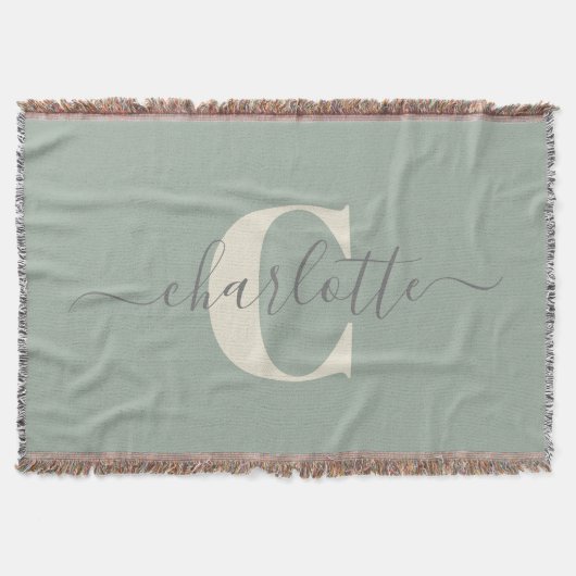 Rustikale Sage Green Personalisiert Name Mit Monog Decke (Vorderseite)