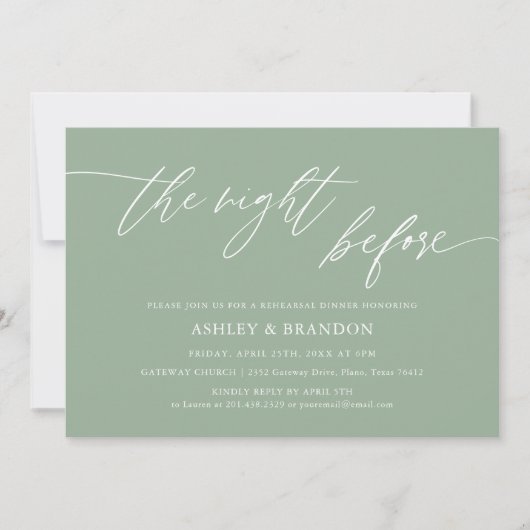 Rustikale Sage Green Probe Dinner Einladung (Vorderseite)