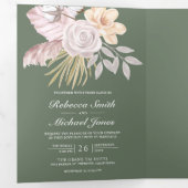 Rustikale Sage Green Rose Pink Floral QR Code Hoch Dreifach Gefaltete Einladung (Innen Erste Seite)