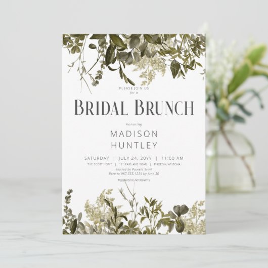 Rustikale Sage Greenerity Rahmen Bridal Brunch Einladung (Stehend Vorderseite)