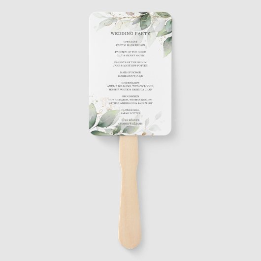 Rustikale Sage Greenery Leafy Gold Hochzeitsprogra Fächer (Rückseite)