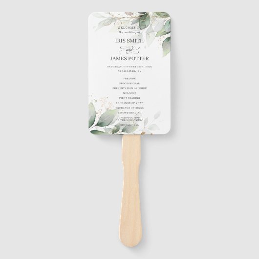 Rustikale Sage Greenery Leafy Gold Hochzeitsprogra Fächer (Vorderseite)