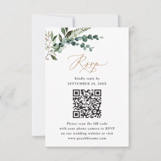 Rustikale Sage QR Code Grüne Gold Hochzeit RSVP Karte (Vorderseite)