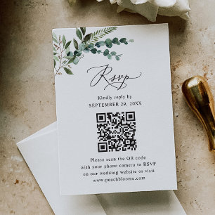 Rustikale Sage QR Code Grüne Hochzeit RSVP Karte