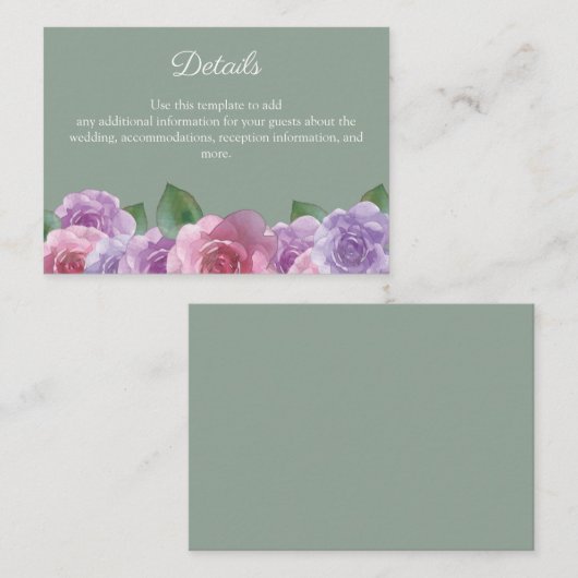 Rustikale Sage Rosa Rose Blumenzwiebeldetails Begleitkarte (Vorne/Hinten)