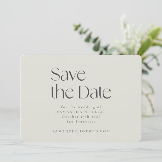 Rustikale Sage Taupe floral Boho Hochzeit Custom Save The Date (Stehend Vorderseite)