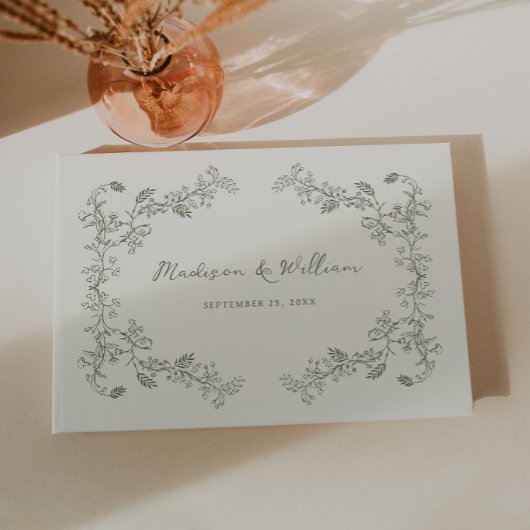 Rustikale Sage Vintage Blumenrahmen Hochzeit Gästebuch