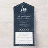 Rustikale Sailboat Nautical Navy Blue Wedding All In One Einladung (Innen Boden)