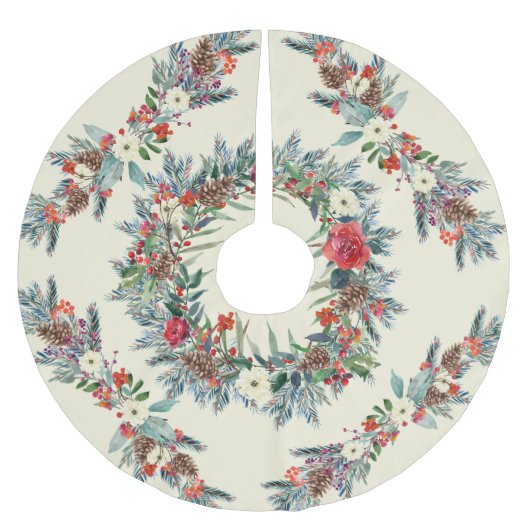 Rustikale saisonale Aquarellblüten Weihnachtselfen Polyester Weihnachtsbaumdecke (Vorderseite)