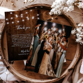 Rustikale Saitenbeleuchtung, Foto- und Holzhochzei Dankeskarte