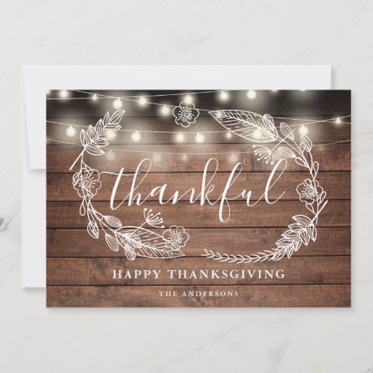 Rustikale Saitenleuchten Dankbarer Foto Erntedank Feiertagskarte (Vorderseite)