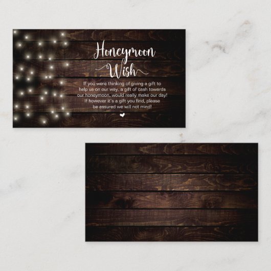 Rustikale Saitenleuchten, Holz, Flitterwochen Begleitkarte (Vorne/Hinten)