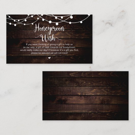 Rustikale Saitenleuchten, Holz, Flitterwochen Begleitkarte (Vorne/Hinten)