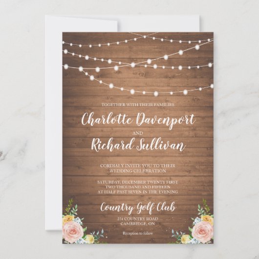 Rustikale Saitenlichter Blumenzwiebeleinladung Einladung (Vorderseite)