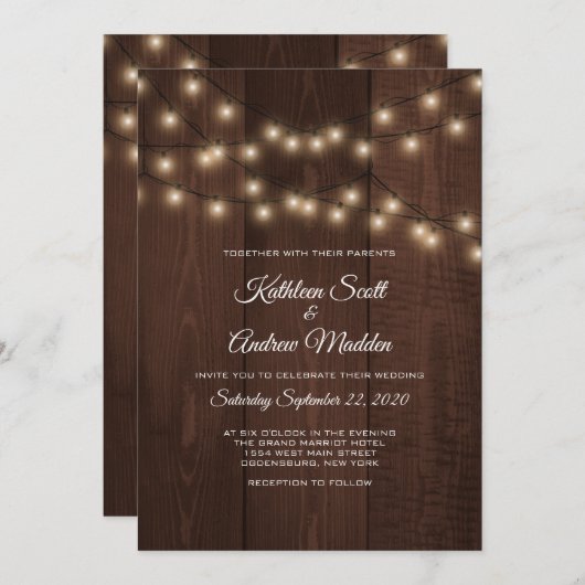 Rustikale Saitenlichter - Einladung zur Hochzeit (Vorne/Hinten)