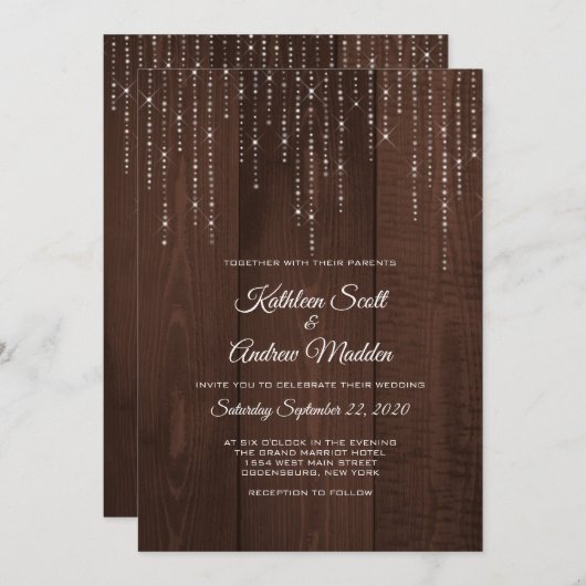Rustikale Saitenlichter - Einladung zur Hochzeit (Vorne/Hinten)