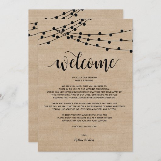 Rustikale Saitenlichter Hochzeitsempfang und Tour Programm (Vorne/Hinten)