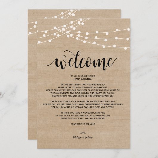 Rustikale Saitenlichter Hochzeitsempfang und Tour Programm (Vorne/Hinten)