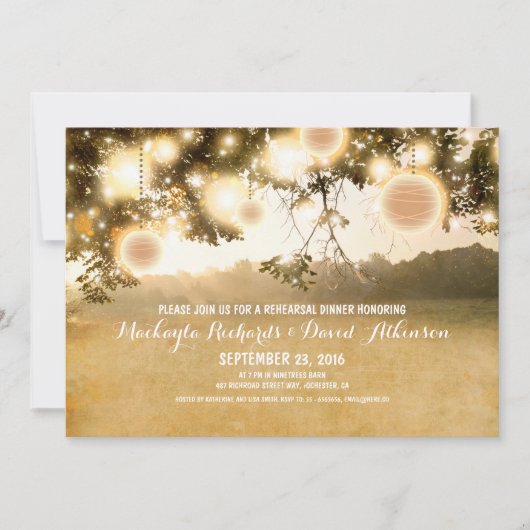 Rustikale Saitenlichter Romantische PROBE Abendess Einladung (Vorderseite)