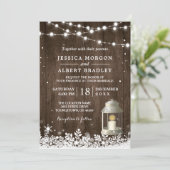 Rustikale Saitenlichter Weiße Laternenwinterssonne Einladung (Stehend Vorderseite)