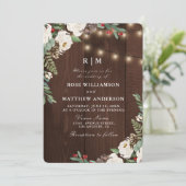 Rustikale Saitenlichter Winterhochzeit Einladung (Stehend Vorderseite)