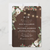 Rustikale Saitenlichter Winterhochzeit Einladung (Vorderseite)