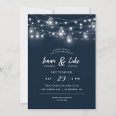 Rustikale Saitenlichter zum Hochzeitsempfang Einladung (Vorderseite)