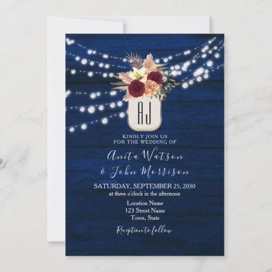 Rustikale Saitenlichter zum Hochzeitsempfang Einladung (Vorderseite)