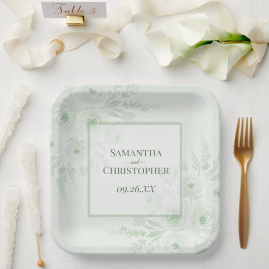 Rustikale Salbei-Grüne Pfingstrosen Elegante Boho- Pappteller (Hochzeit)