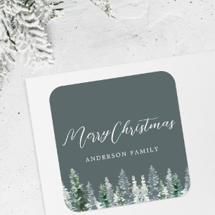 Rustikale Salbei-Kiefer-Wald-Weihnachtsgeschenk Quadratischer Aufkleber